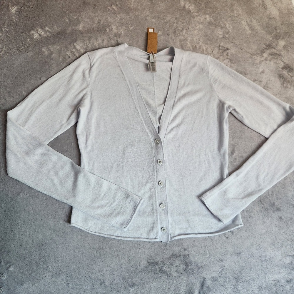 New SKIMS Sheer Cashmere Cardigan Pearl V-Neck Button Front Sweater Large L